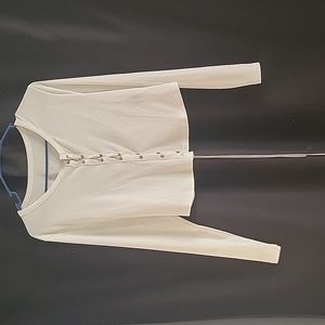 Cream long sleeve chain closure crop top 1x